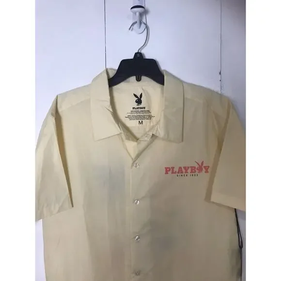 SOLD Playboy Shirt Men's Medium Yellow Button Up Short Sleeve Logo Preppy NWT - Picture 5 of 5
